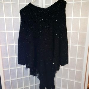 Sparkly Black Sweater Poncho